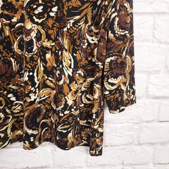 Chico's Additions Sz 3 Black Brown Artsy Printed Top 3/4 Sleeves Chicos XL 16 - Picture 4 of 12